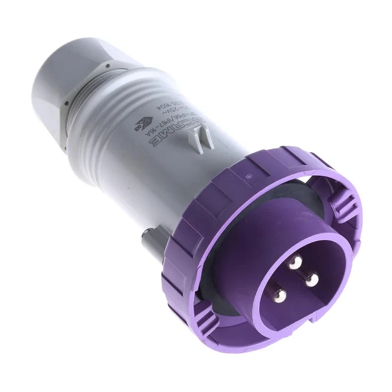 Scame IEC309 IP67 Purple Cable Mount 3P Straight Industrial Power Connector 16A 20V 25V 235.1604