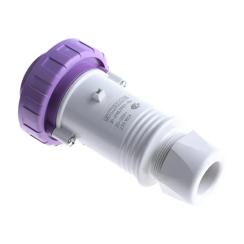 Scame IEC309 IP67 Purple Cable Mount 3P Straight Industrial Power Connector 16A 20V 25V 235.1604