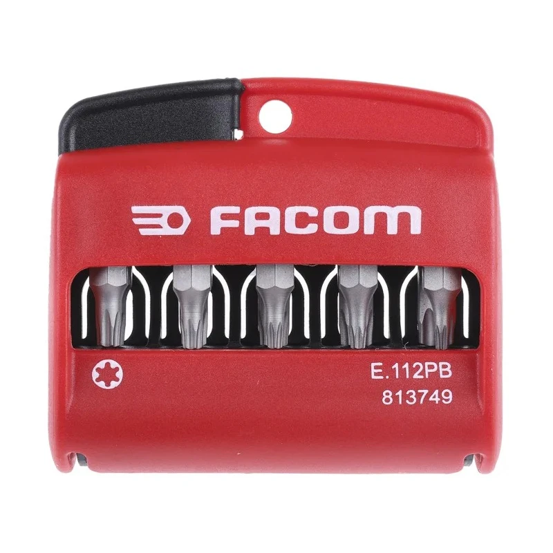 Facom Torx Screwdriver Bit Set, 10 Pieces, Polyamide Box, 1/4 Inch Drive, 25 mm Length E.112PB