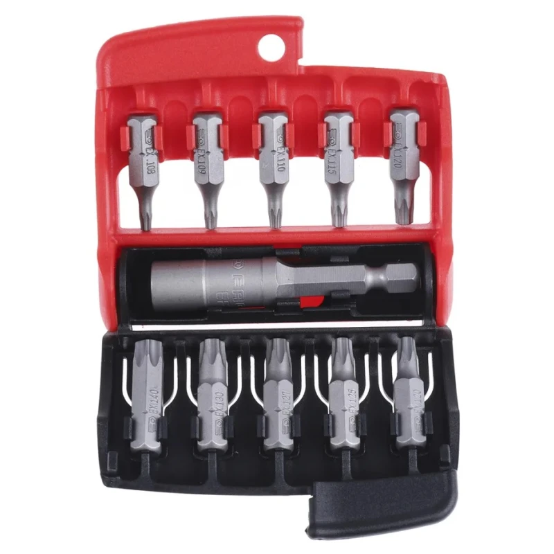 Facom Torx Screwdriver Bit Set, 10 Pieces, Polyamide Box, 1/4 Inch Drive, 25 mm Length E.112PB
