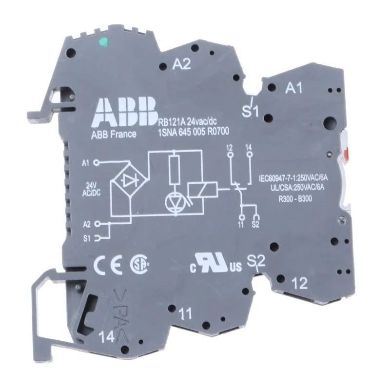 ABB R600 Series Electromechanical Interface Relay, DIN Rail Mount, 24V AC/DC Coil, SPDT 1SNA645005R0700 RB121G-24VUC