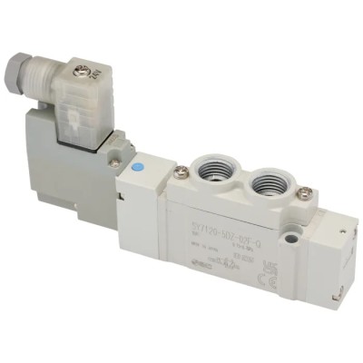 SMC Pneumatic Solenoid Valve 5/2 Single Solenoid G 1/4 Inch Port, 24V DC, 0.7 MPa Max Pressure SY7120-5DZ-02F-Q