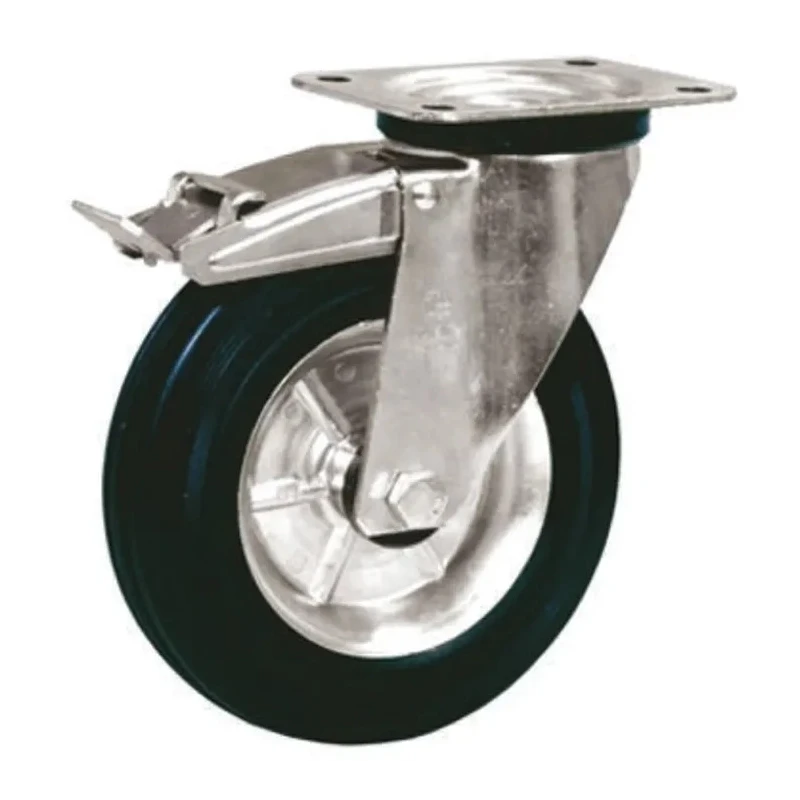 LAG Braked Swivel Castor, 60 kg Load Capacity, 80 mm Rubber Wheel, Galvanised Steel Frame, Roller Bearing, Model 12254 FR