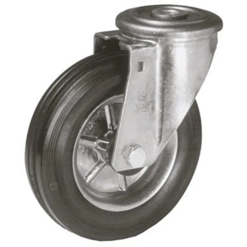LAG Swivel Castor 80 kg Capacity, 100 mm Rubber Wheel, 30 mm Width, Roller Bearing Steel Hub 12658 FB