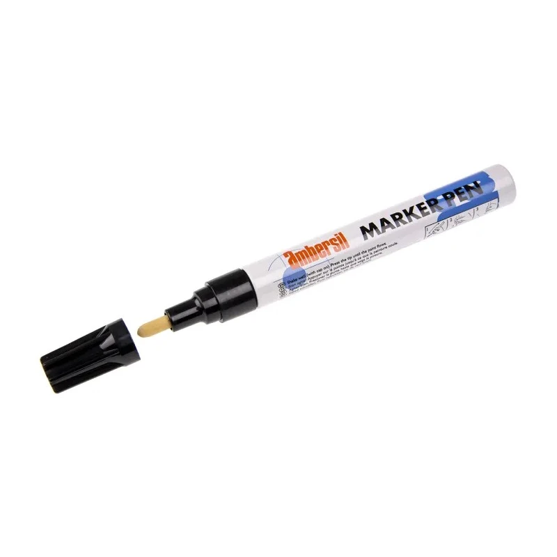 Ambersil Black 3 mm Paint Marker Pen for use with Textile, Rubber, Wood, Plastic, Tile, Metal, Glass, Cardboard 6190050007