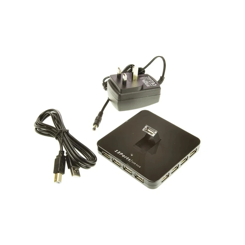 NewLink 13 Port USB 2.0 USB Hub with 12 Horizontally Mounted and 1 Foldable Vertical Ports, 140mm Depth, 85mm 706-7110