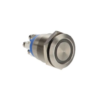Bulgin Illuminated Push Button Switch Panel Mount 19.2 mm Cutout SPST Momentary Blue LED IP66 24 V DC MPI002