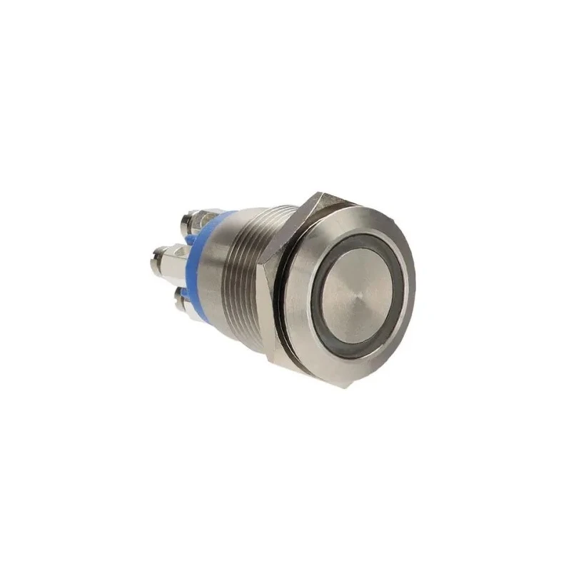 Bulgin Illuminated Push Button Switch Panel Mount 19.2 mm Cutout SPST Momentary Blue LED IP66 24 V DC MPI002