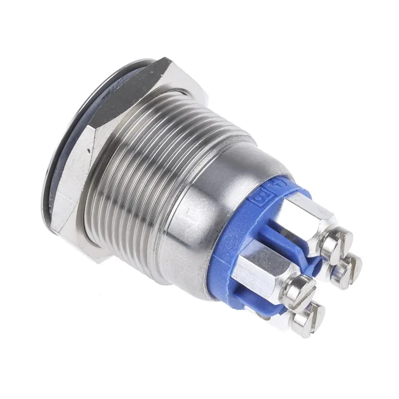 Bulgin Illuminated Push Button Switch Panel Mount 19.2 mm Cutout SPST Momentary Blue LED IP66 24 V DC MPI002