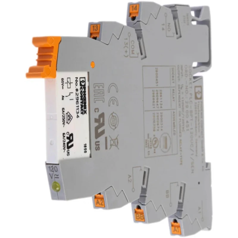 Phoenix Contact Interface Relay DIN Rail 110V AC/DC Coil SPST 3.5mA 10A Gold Plated 2900314