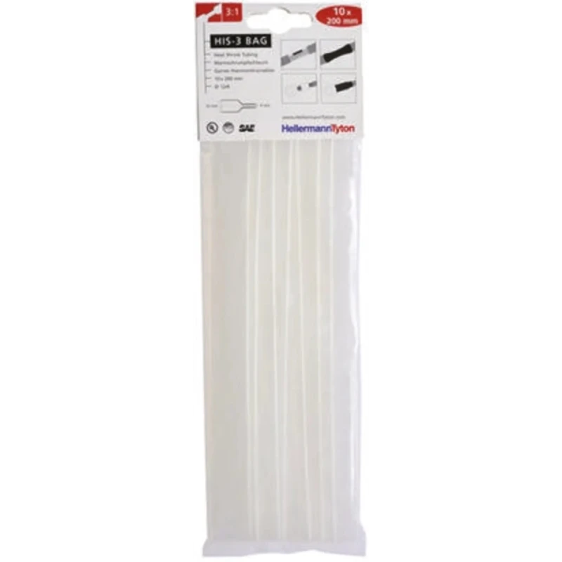 HellermannTyton Heat Shrink Tubing Clear 12 mm Sleeve Diameter x 200mm Length 3:1 Shrink 308-31215 HIS-3-BAG-12/4-PO-X-CL