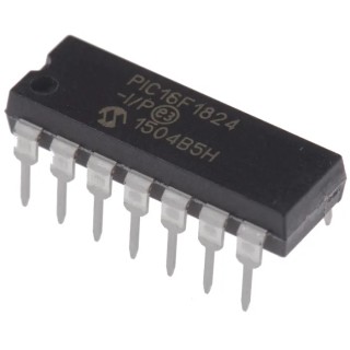 Microchip 8 bit PIC Microcontroller PIC16F1824-I/P, 32 MHz CPU Speed, 4kB Flash Memory, 14-Pin PDIP PIC16F1824-I/P