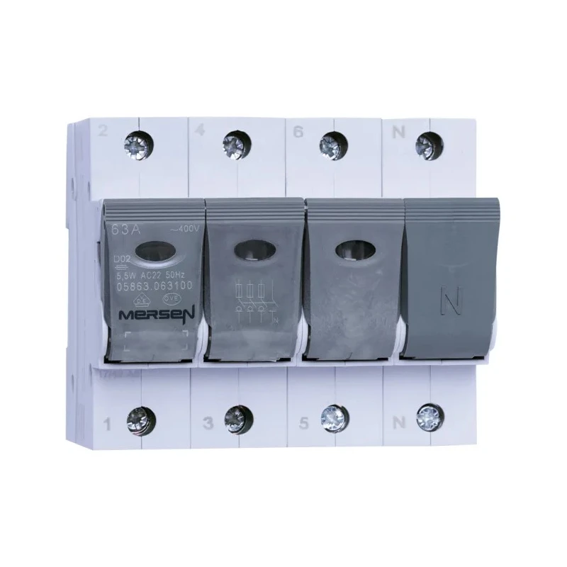 Mersen 63A Bottle Fuse Holder, 3P-Pole for D02 Compatible Fuse Size, 400V AC E1012602 / 05863.063100