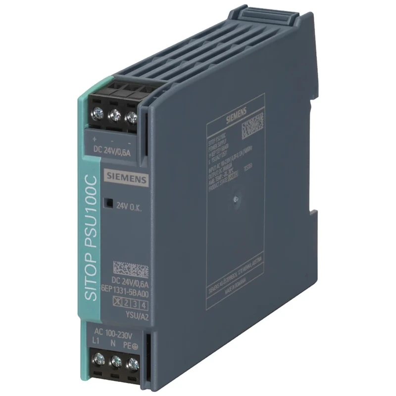 Siemens SITOP PSU100C Switched Mode DIN Rail Power Supply 264V AC/DC Input, 24V DC 600mA Output, 14W PSU100C