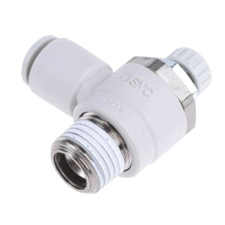 SMC AS Series Brass Speed Controller with Threaded R 1/4 Inlet and Outlet Ports, Adjustable Flow Control AS2201F-02-06S