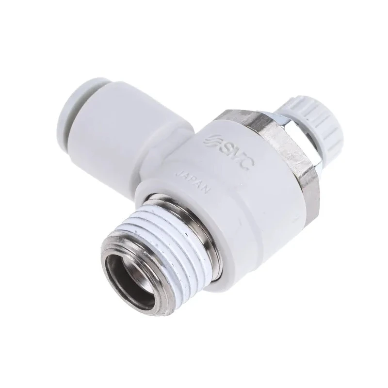 SMC AS Series Brass Speed Controller with Threaded R 1/4 Inlet and Outlet Ports, Adjustable Flow Control AS2201F-02-06S