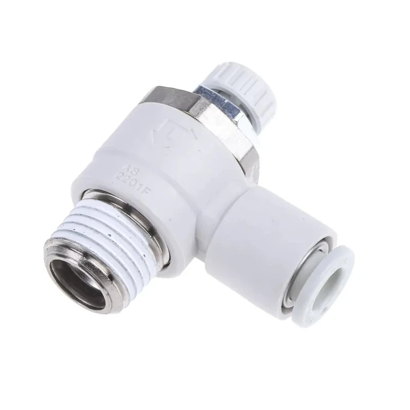 SMC AS Series Brass Speed Controller with Threaded R 1/4 Inlet and Outlet Ports, Adjustable Flow Control AS2201F-02-06S