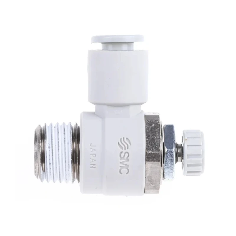 SMC AS Series Brass Speed Controller with Threaded R 1/4 Inlet and Outlet Ports, Adjustable Flow Control AS2201F-02-06S
