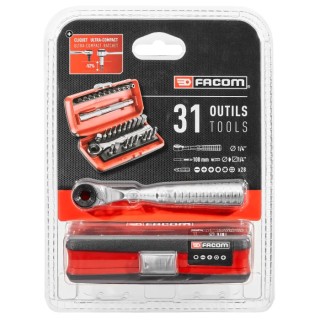 Facom Screwdriver Bit Set 31 Pieces Steel, Hex, Phillips, Pozidriv, Slotted, Torx, 1/4 in Drive, Overall Length R.PEJ31PB