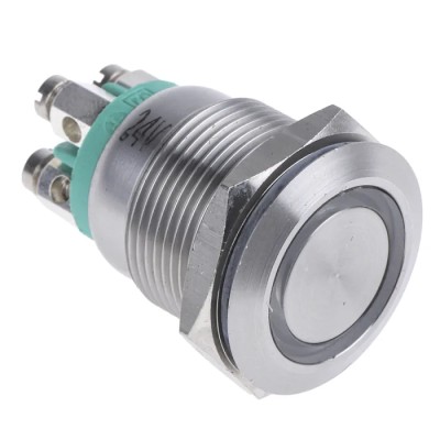 Bulgin Illuminated Momentary Push Button Switch Panel Mount SPST Green LED IP66 24V DC MPI002