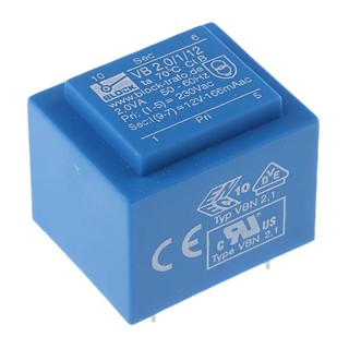 Block PCB Transformer 12 V ac 1 Output Pin Mount 2 VA with ENEC 10 (VDE), C-UL-US Approvals VB 2,0/1/12