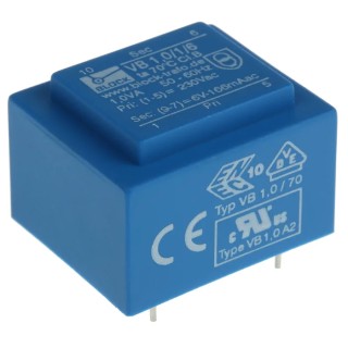 Block PCB Transformer 6 V ac 1 Output Pin, 230 V ac Primary, 1 VA, Pin Mount, VB 1,0/1/6