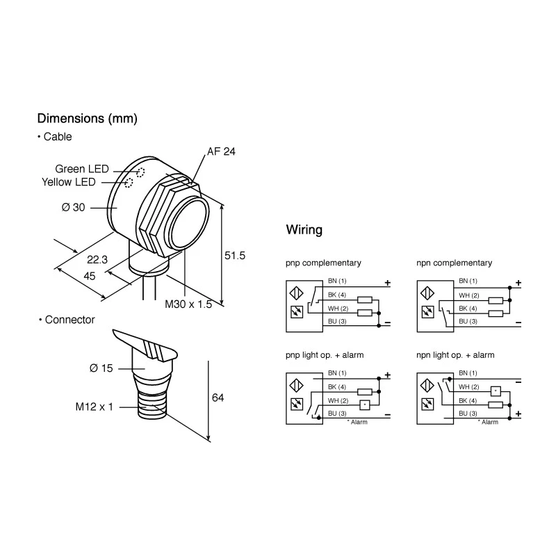 Banner Retroreflective Photoelectric Sensor Barrel Style 50 mm to 6 m Detection Range PNP Output IP69K T30SP6LPQ