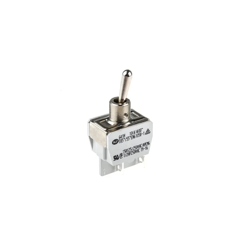 APEM Panel Mount Toggle Switch, On-Off, DPST, Tab Terminal, 24 V DC, 250 V AC, Nickel Plated Brass Actuator 641H/2