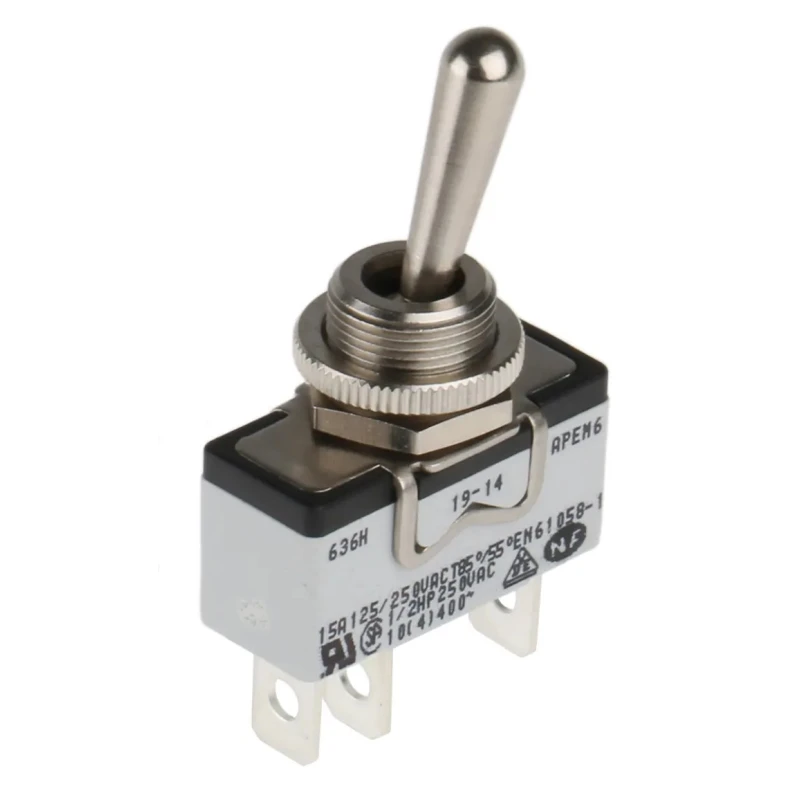 APEM Toggle Switch Panel Mount On-On SPST Tab Terminal 24 V dc 250 V ac 636H/2