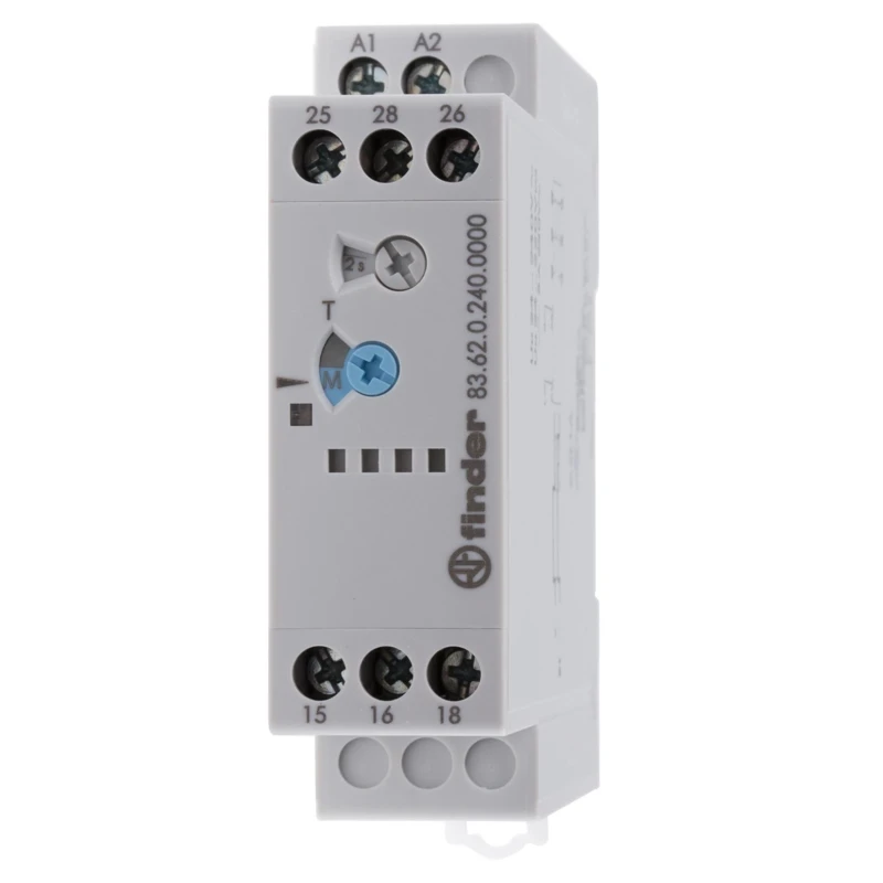 Finder 83 Series DIN Rail Timer Relay, 2-Contact, 24 to 240 V AC/DC, 8A Contact Current, 0.05 to 180 s 83.62.0.240.0000