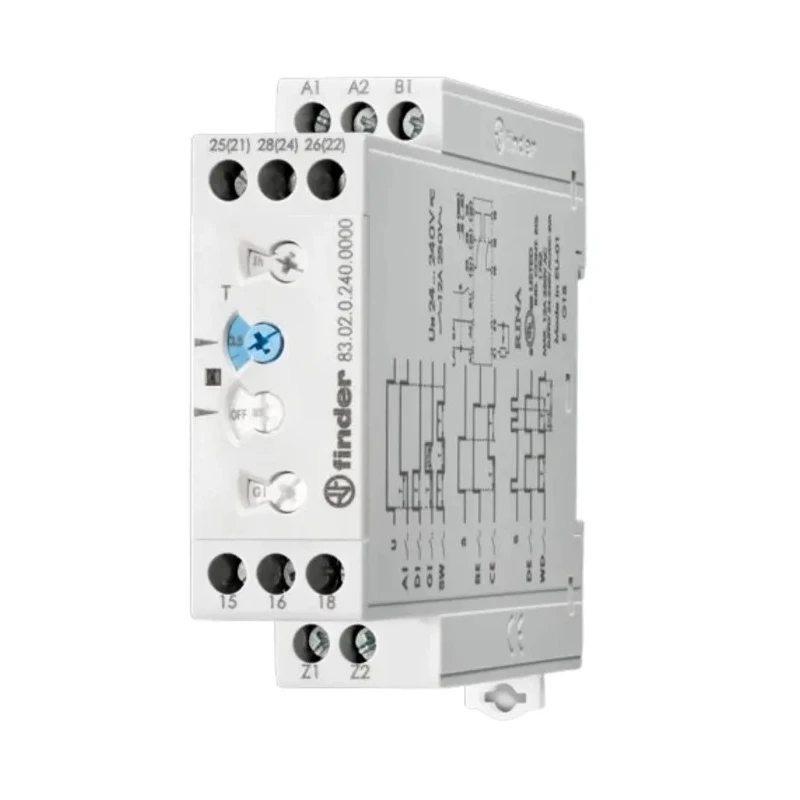 Finder 83 Series DIN Rail Timer Relay, 2-Contact DPDT, 24 V dc 24V ac 240 V ac, 0.05-10 h/s/min/days, ON 83.02.0.240.0000