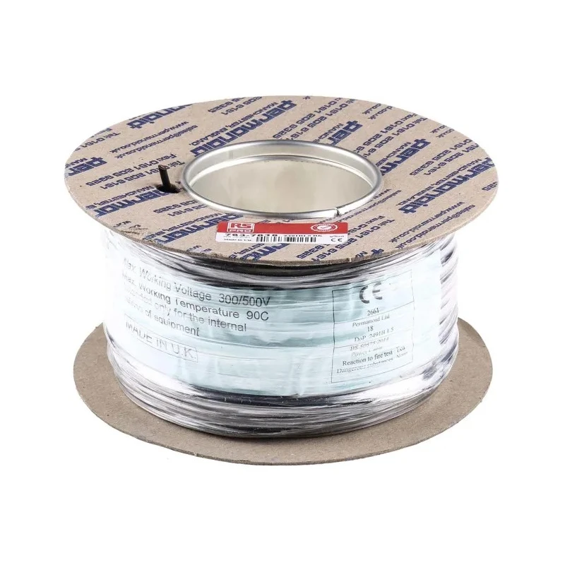 RS PRO Black 1.5 mm² Hook Up Wire, 15 AWG, 30x0.25 mm core strands, 100 m length, Zero Halogen, 750 V, Copper 763-7618