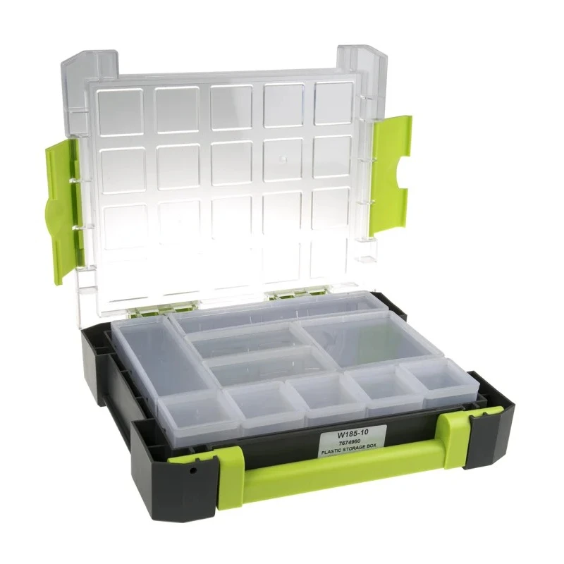 RS PRO Adjustable Compartments 10 Cell Polypropylene Compartment Box Transparent Grey Green 325 mm x 275 mm x 70 mm 767-4960