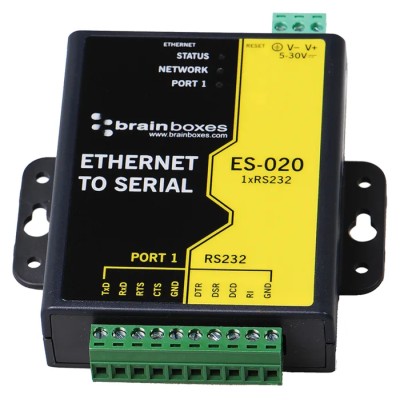 Brainboxes Server Serial Device Server 1 Port, 10/100 Base-Tx Ethernet, 1 MBd Baud Rate ES-020