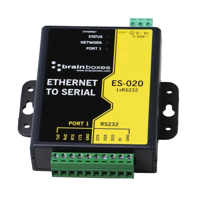 Brainboxes Server Serial Device Server 1 Port, 10/100 Base-Tx Ethernet, 1 MBd Baud Rate ES-020