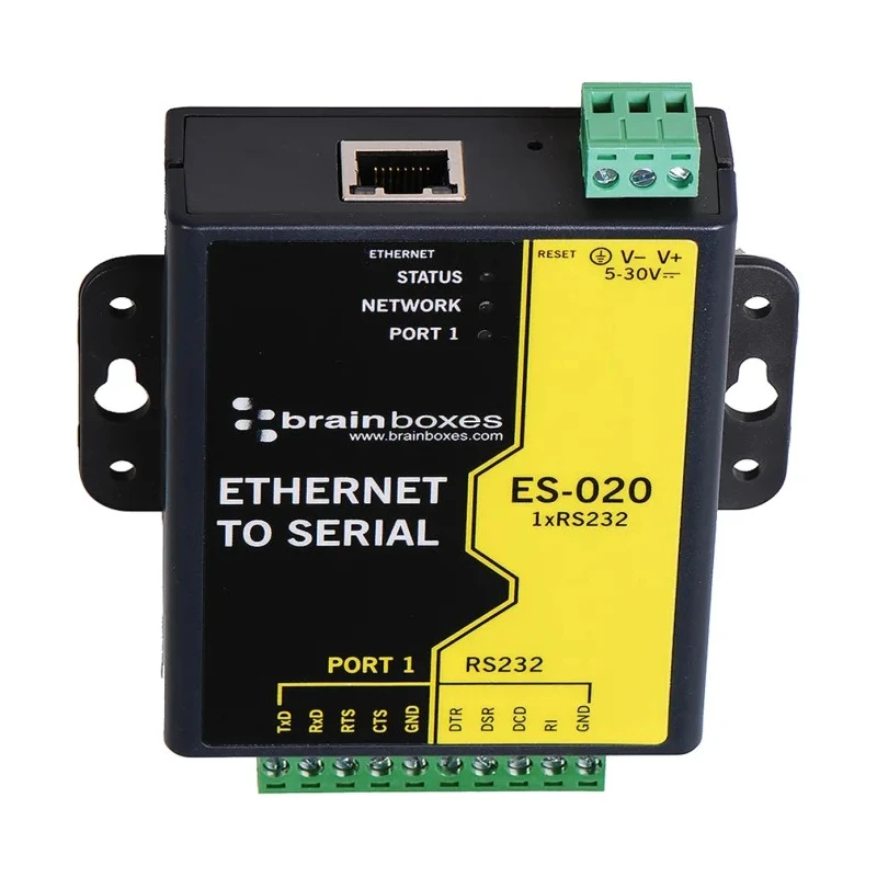 Brainboxes Server Serial Device Server 1 Port, 10/100 Base-Tx Ethernet, 1 MBd Baud Rate ES-020