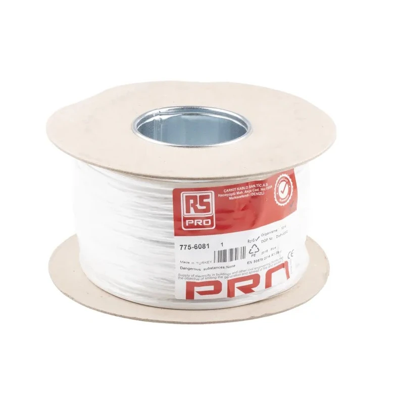 RS PRO 2 Core Power Cable White 0.5mm² 70°C PVC Jacket 100 m 300V 775-6081
