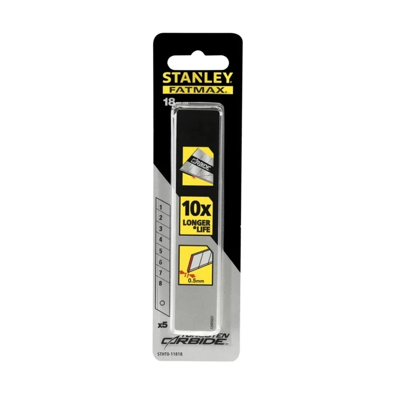 Stanley Carbide Flat Snap-Off Blade 18 mm, 5 Pieces per Package STHT0-11818