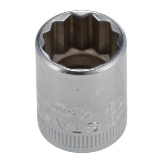 STAHLWILLE 1/4 in Drive 13 mm 12 Point Square Socket, Chrome Finish, 23mm Overall Length 01030013