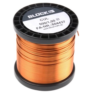 Block Enamelled Copper Wire 1 mm OD, 0.82 mm² Cross Section, 56 m Reel CUL 500/1,00