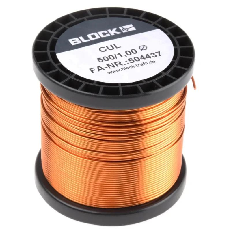 Block Enamelled Copper Wire 1 mm OD, 0.82 mm² Cross Section, 56 m Reel CUL 500/1,00