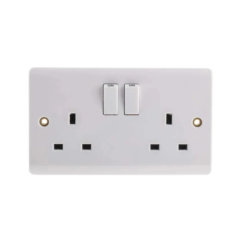 RS PRO 13A White 2 Gang Flush Mount Indoor Plug Socket Type G British 775-8065