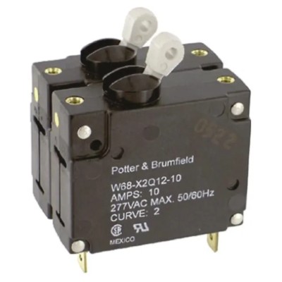 TE Connectivity W68 Thermal Circuit Breaker 10A Current Rating 2-Pole Direct Mount W68-X2Q12-10