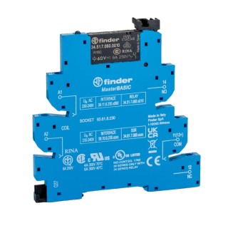 Finder 39 Series Interface Relay DIN Rail Mount 240V AC Coil 6A SPDT Silver Alloy Contacts 39.11.8.230.0060