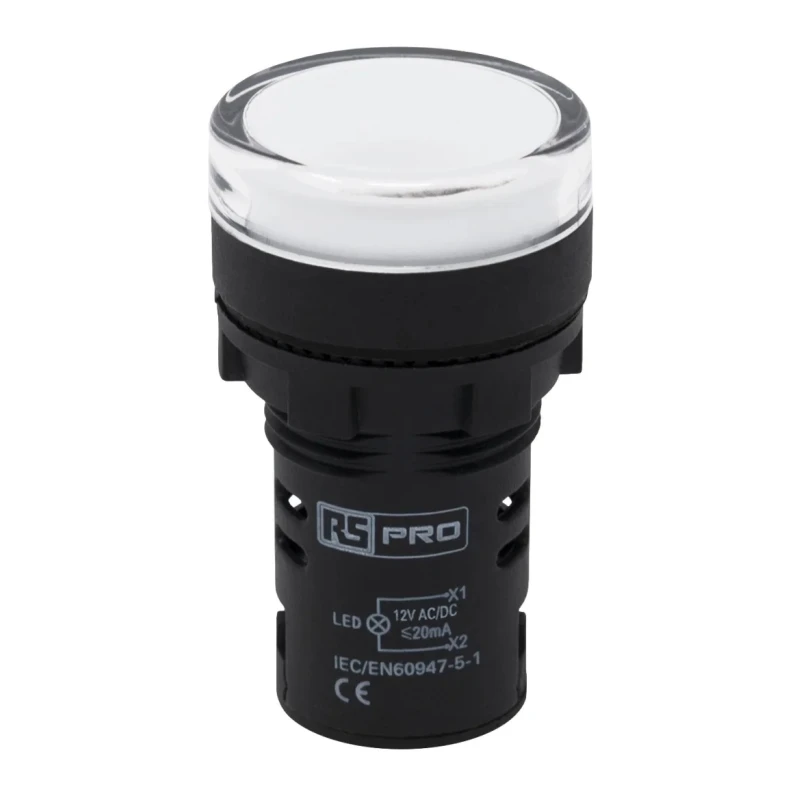 RS PRO Panel Mount White LED Pilot Light 22 mm Cutout 12 V ac/dc IP65 Round 791-8579