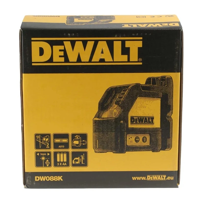 DeWALT Laser Level Red Laser, Class 2, 10 m Working Range, ±0.3 mm/m Accuracy, Self-Levelling, IP54 Protection DW088K-XJ