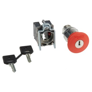 Schneider Electric Harmony XB4 Series Key Release Emergency Stop Push Button Panel Mount 22 mm Cutout 1 NO/1 NC XB4BS9445EX