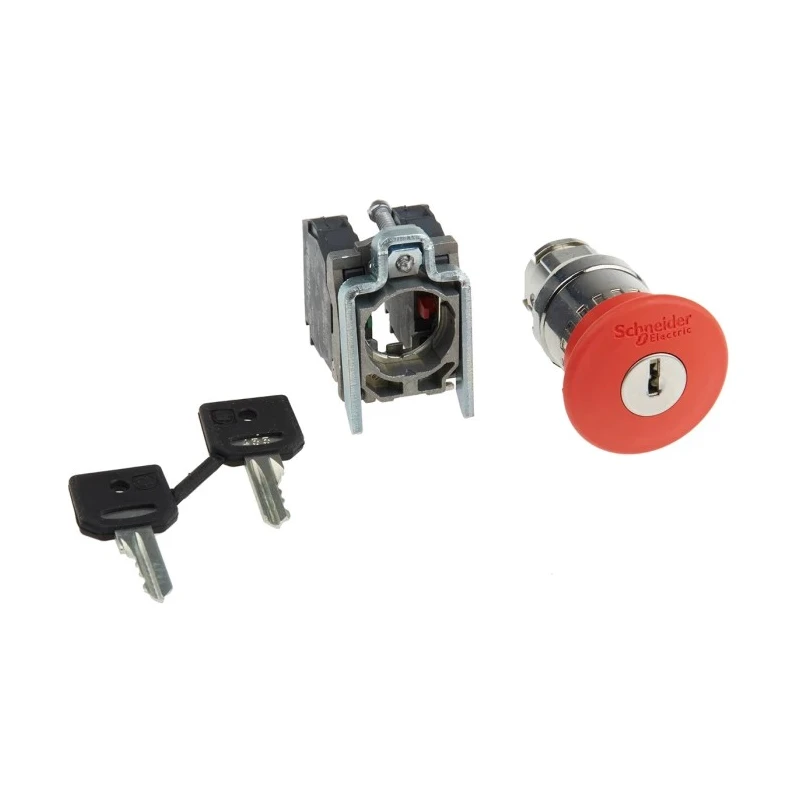 Schneider Electric Harmony XB4 Series Key Release Emergency Stop Push Button Panel Mount 22 mm Cutout 1 NO/1 NC XB4BS9445EX