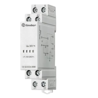Finder DIN Rail Power Relay 24V AC/DC Coil Voltage 8A Switching Current SPDT Model 13.12.0.024.0000