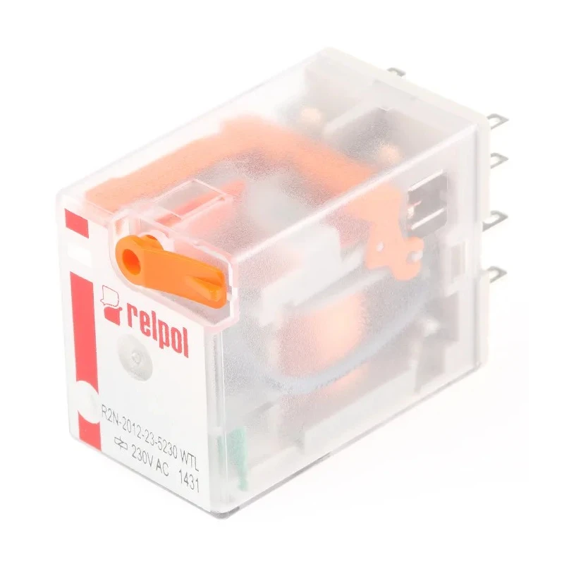 Relpol Surface Power Relay 230V Coil 12A Switching Current DPDT Plug-In Terminal R2N-2012-23-5230-WTL